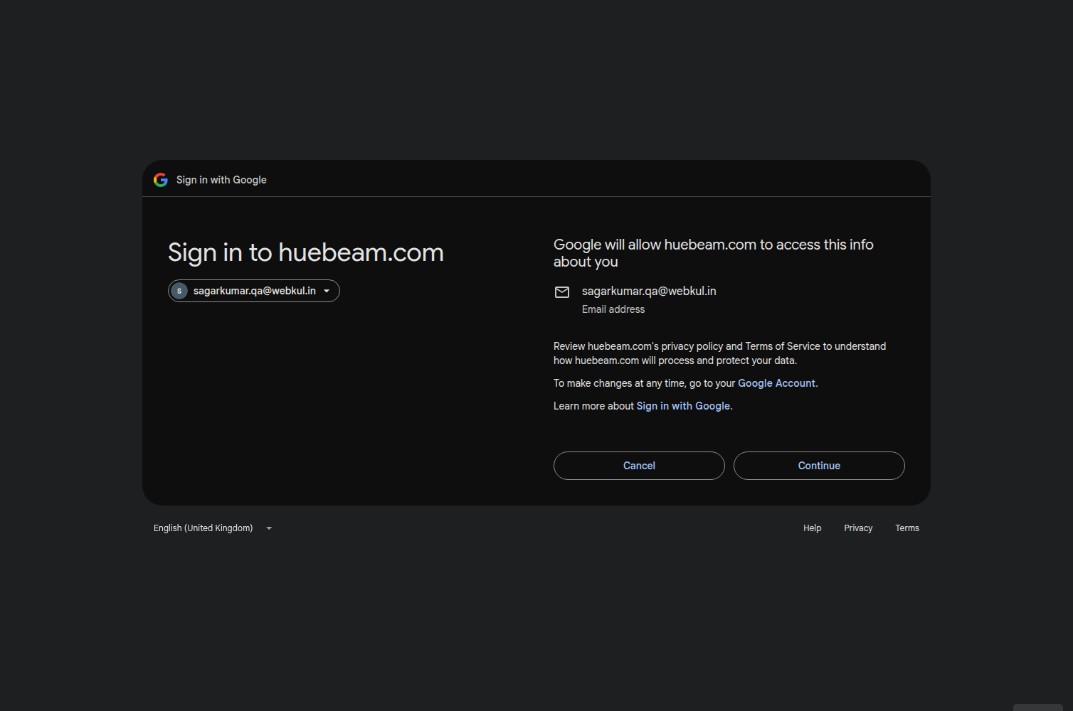 Google Consent Screen