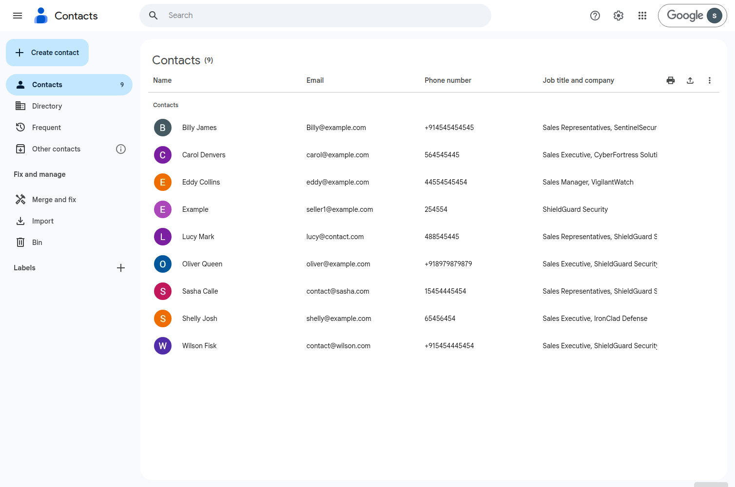 Google Contacts Account