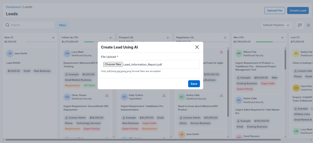 Upload lead modal
